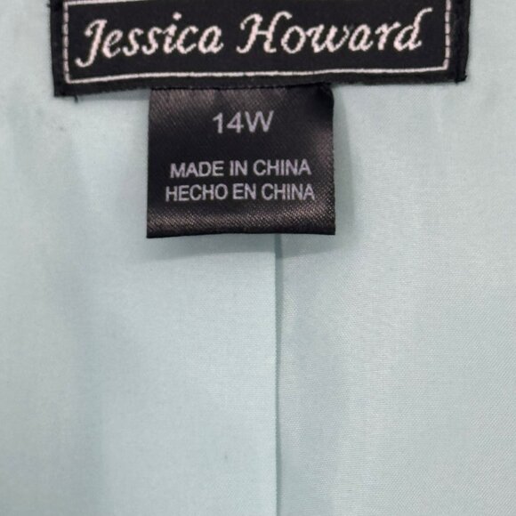 Jessica Howard size 14W Light Blue Open Front Jacket  Brown Embroidered  Beaded - Picture 2 of 10